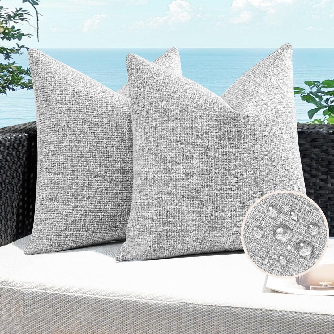 Artscope Outdoor Waterproof Throw Pillow Covers 20x20 Inch Decorative Linen Outdoor Pillows Cushion Case for Patio Couch Sofa - Light Grey