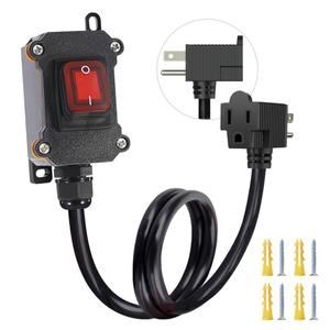 Inline Cord Switch with 3.3FT 14AWG Cable Piggyback Plug(3-Pronged), IP67 Waterproof Extension Cord with On/Off, AC/DC 20A-125V Inline Power Switch with Red LED Rocker Button