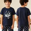 MyFav Big Boys Pajamas 2 Piece Short PJS Cute Cartoon Sleepwear Navy, 10Y