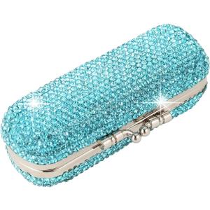 AsAlways Shiny Rhinestone Crystal Portable Lipstick Case with Mirror Portable Bling Diamonds Makeup Cosmetic Storage Holder for Travel Ladies Fashion (Blue)