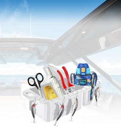 Boat Caddy Organizer, Marine Seat Cup Holder for B100 B200 B300, Boat Storage Organizer Universal Fit for Bass Kayak Pontoon Jon Boat (White)