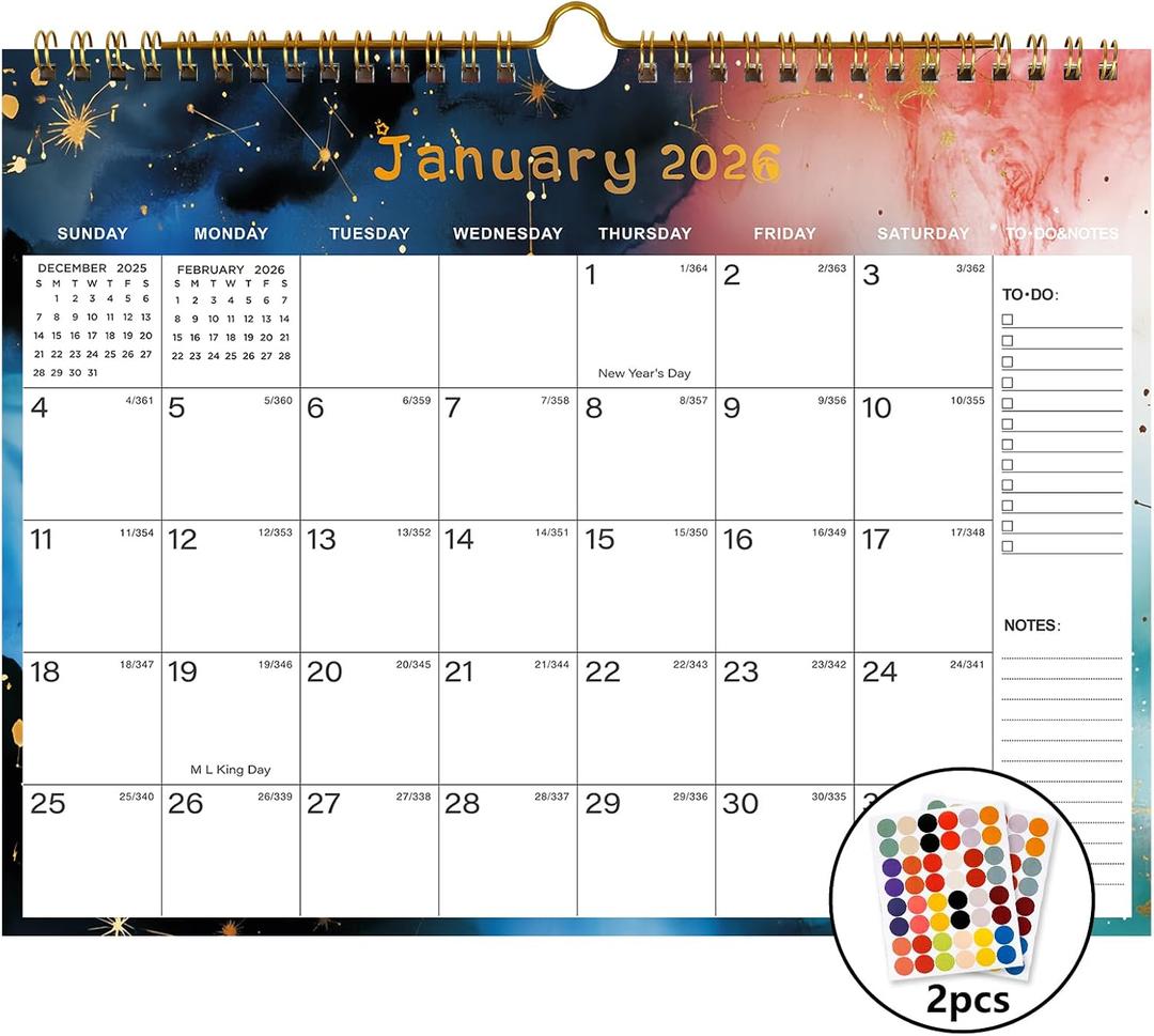 8 x 2026-2027 Wall Calendar - Includes January 2026 to June 2027, 18-Month Paper Wall Calendar 11 x 8.5 Inches.Thick Paper with Julian Dates and Block for New Year and Christmas Holidays To-dos Notes (I)