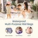 Tiny Twinkle Mess Proof Wet Bags | 2-Pack Reusable Waterproof Wet Bags for Swimsuits | Baby Clothes | Travel & Diaper Bag (Blue, Black Checkers)