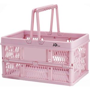 20 L Collapsible Shopping Basket, plastic basket, Basket with Handle, M (Pink)
