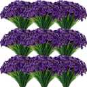 Zeyune 56 Bundles Artificial Flowers for Outdoor Decoration Plastic No Fade UV Resistant Fake Flower Faux Plants for Wedding Spring Patio Garden Porch Box Decor(Purple,Bright)
