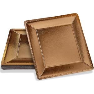 Silver Spoons Gold Square Charger Disposable Paper Plates - 13" (Pack of 10) - Perfect for Weddings, Parties & Special Occasions
