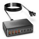 USB C Charger Block, 200W GaN 8 Port USBC Charging Station USB Hub Block Cube with PD3.0 Type C & USB A Wall Charger Power Adapter for Multiple Devices Apple iPhone 17/16/15, MacBook Pro/Air,iPad-Black