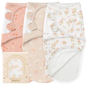 Yoofoss Baby Swaddles for Newborns 100% Organic Cotton, Adjustable Swaddle 0-3 Months 2 Zippers Newborn Swaddle Sack, Breathable Soft Durable (Gradient Orange Floral)