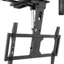 WALI Motorized Ceiling TV Mount Flip Down for 37-75 Flat Curved TVs, Electric Ceiling Mount TV Bracket with Remote, Fits Flat & Pitched Ceiling, Up to 99 Lbs, Mounting Holes 600x400mm(FCM604A), Black