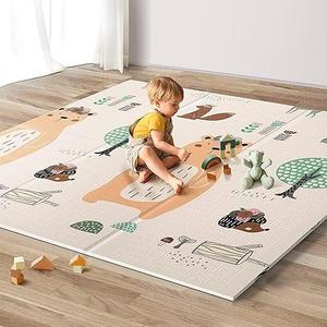 Baby Play Mat, 71x59 Inch Foldable Play Mats for Babies and Toddlers, Waterproof & Anti-Slip Portable Baby Floor Mat for Tummy Time, Baby Mat for Floor with Travel Bag for Indoor Outdoor (59x71x0.4 Inch)