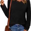 CRAZY GRID Womens Long Sleeve Shirts Casual Tops Lace Neckline Fall Fashion Clothes Winter Outfits Basic Tunic 2026 (Black, M)