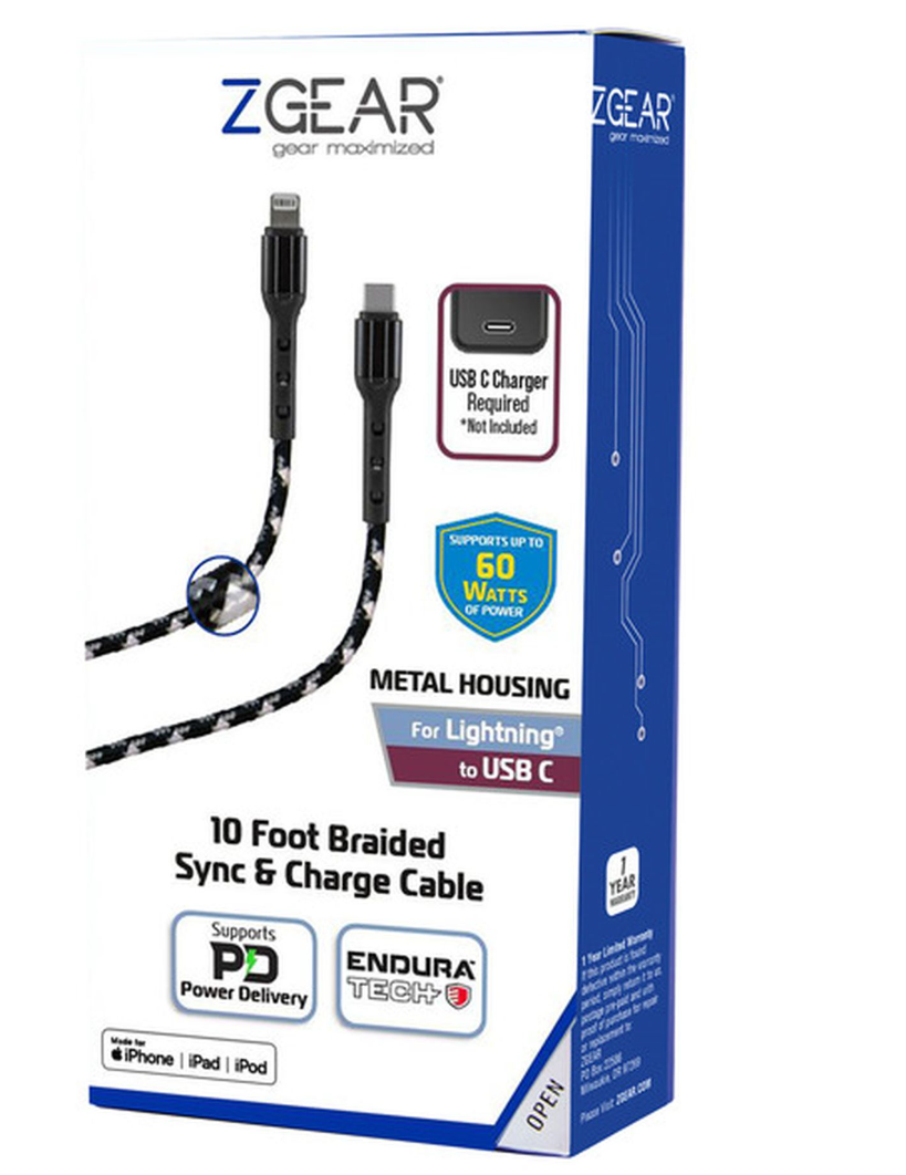 Zgear Metal Housing For Lightning Tip 10 Foot Braided Sync & Charge Cable