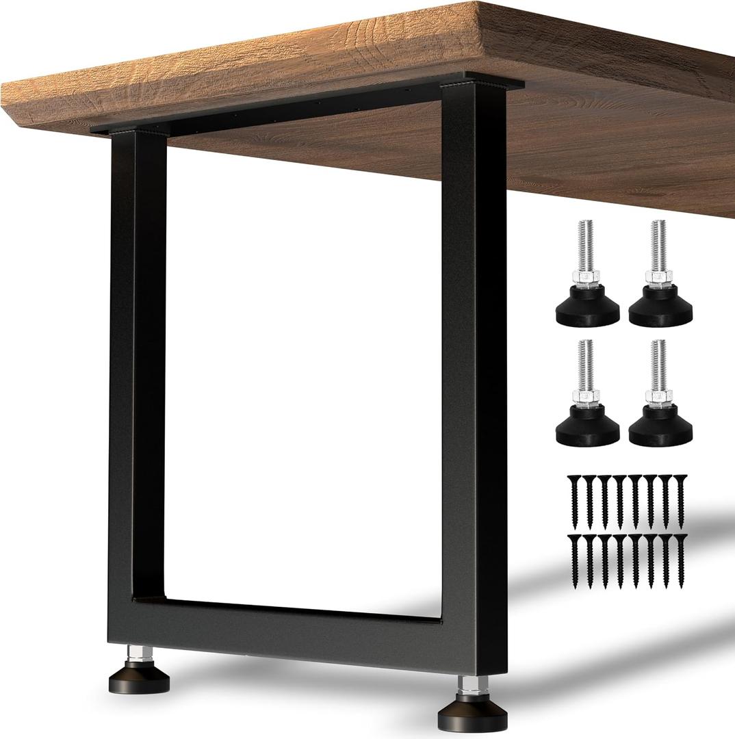 Heavy Duty Metal Table Legs 28x24 Inch, Modern Industrial Steel Square Frame for DIY Dining Table, Kitchen Table Base, Desk, Workstation, Supports 1000lbs, Set of 2 (Black)