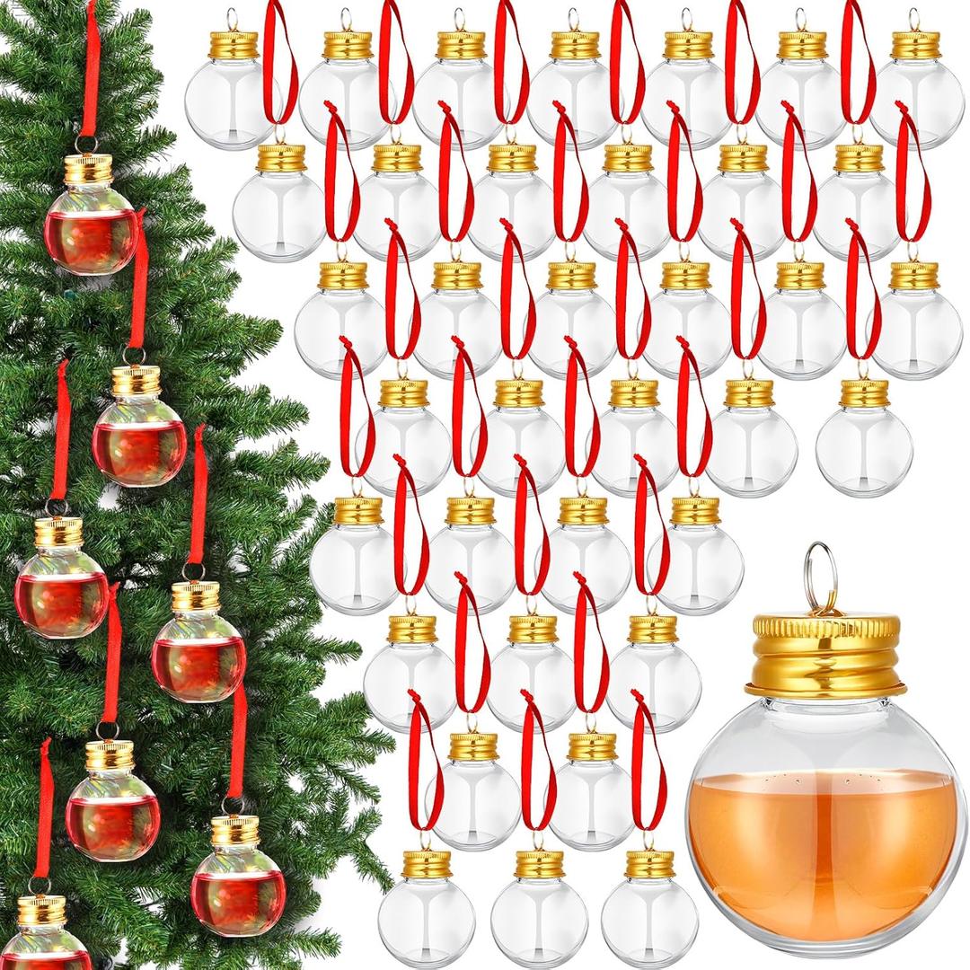 Patelai 36 Pcs Christmas Drink Balls Clear Shot Glass Ornaments Christmas Tree Fillable Ornaments Plastic Xmas Water Bottle Bulbs for Holiday Party Decorations Indoor Outdoor (Round,50 ml)