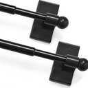 Deconovo Adjustable NoDrill Curtain Rods 2 Pack, Magnetic Rods 9-16 Inch, Strong Grip for Sidelights & French Doors, Easy Install for Home, Office & Apartments, Black Finish