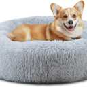 ELSKER&HOME Calming Dog Bed,Donut Washable Warming Soft Round 30 inches Dog Beds for Medium Dogs,Anti-Anxiety Fluffy Plush Cushion Bed Fits up to 45 lbs Pets (Grey)