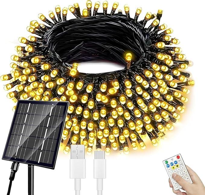 MAOKOT Solar Christmas Lights Outdoor,137FT 400 LED Solar Power String Lights with Remote,19 Modes Waterproof Christmas Solar Lights for Outside Xmas Tree Christma Decoration,Warm White 