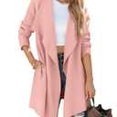 ZESICA Women's Casual Lapel Cardigan Long Sleeve Open Front Irregular Hem Soft Knitted Sweater Coat with Pockets,Pink,Large