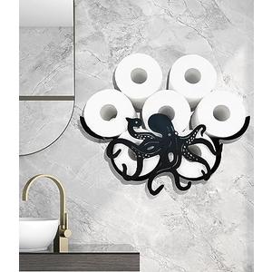 Metal Octopus Paper Holders,Funny Black Animals Paper Storage Holders Stand for Indoor Bathrooms Kitchen,Novelty Wall Mounted Toilet Rolls Storage Fit 8 Rolls,Practical and Convenient