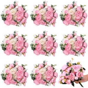 Hoteam 24 Bundles Artificial Peonies Flowers Wedding Faux Flowers Silk Peony Bouquet Bulk Bride Fake Florals Arrangements for Table Centerpieces Wedding Party Vase Decor (Light Pink, White)