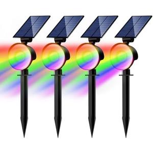 nipify 4 Pack Solar Spot Lights Outdoor Waterproof, Solar Spotlight Light for Outside Yard Landscape Lighting Pathway Lights Wall Auto On/Off, RGB