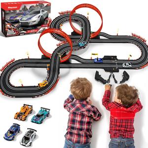 30 FT Slot Car Race Tracks Sets Toys for Ages 8-10 -1:43 Dual Race Car Track with 4 Slot Cars, 2 Hand Controllers, Christmas, Birthday Gift Toys for Ages 8-13
