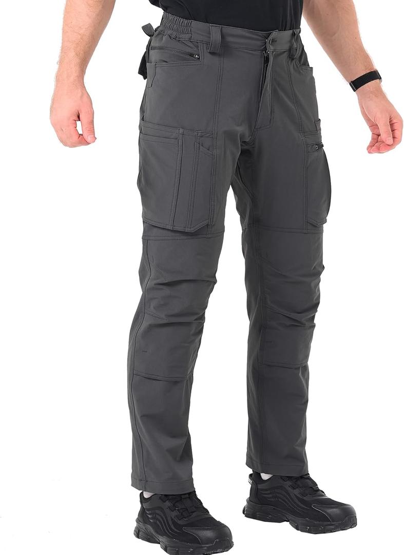 POWERTHREE Men's 4 Way Stretch Outdoor Cargo Pants All Season with Multi Pocket Utility Work Pant (US, Waist Inseam, 34, 30, Regular, Steel Grey)