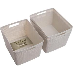 BINO Woven Plastic Basket | Large (Natural), 3-Pack | THE JUTE COLLECTION | Home Organization, Space-Saving Storage, Stylish Design | Plastic Storage Basket, Size: 3PK- L, 13.75"D x 11.25"W x 8.62"H