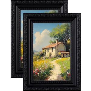 eletecpro 4x6 Picture Frames Set of 2, Vintage Photo Frames with Glass, Display 3.5x5 Photo with Mat or 4x6 without Mat for Tabletop or Wall Decor, Black