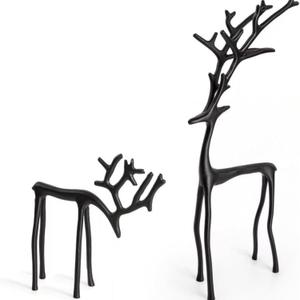 2 Pcs Christmas Reindeer Figurines Decor Xmas Tabletop Ornaments Black Deer Statue Ornament Imitation Metal Christmas Reindeer Statues for Living Room Patio Home Office Garden Backyard Decoration