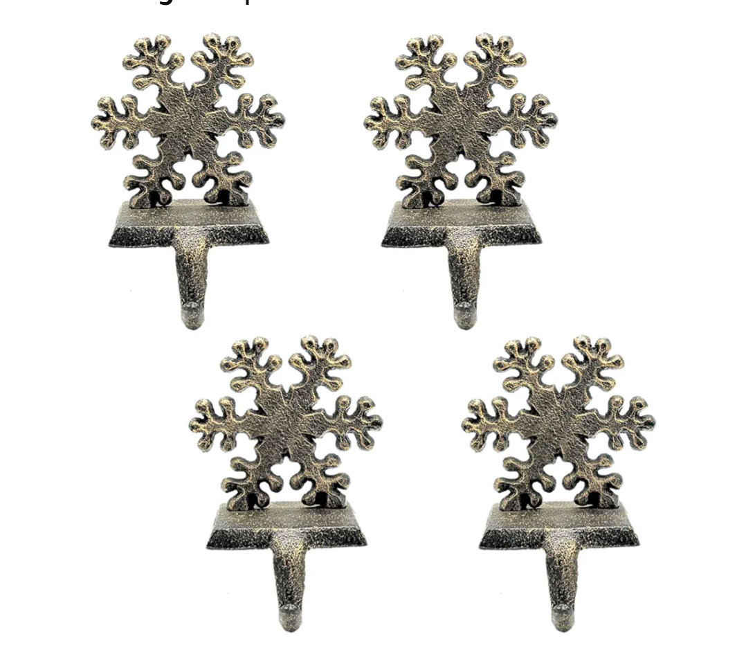 4 Pieces Snowflake Christmas Stocking Holder Christmas Hooks Skid Mantel Hooks Hanger for Fireplace Free Standing Christmas Decorations