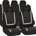 BELOMI Car Seat Covers Full Set, Breathable Premium Cloth Automotive Seat Cover, Universal Front and Rear Seat Covers, Easy to Install Car Accessories for Most Cars Trucks SUV (Beige)