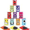 JOYIN 13 Pcs Carnival Bean Bag Toss, Knockdown Can Game Set, Holiday & Birthday Party Games, Outdoor Lawn Yard Activity for Kids Party Favors, Easter Egg Hunt for Classroom Gifts (Monster Style)