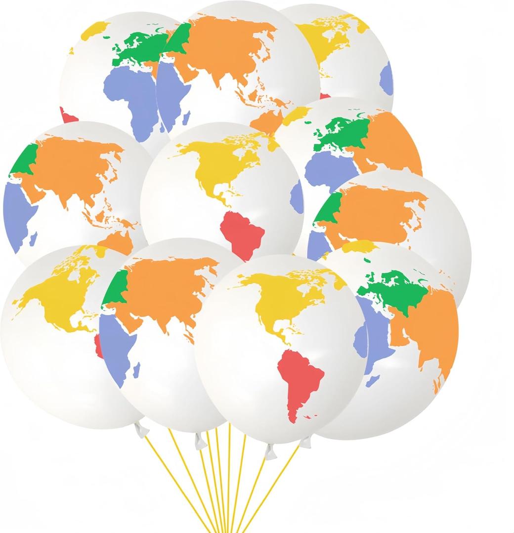 40Pcs Earth Balloons 12 Inch Planet Balloon Global Balloon/4D World Map Latex Balloon Garland for Travel Theme Space Party Earth Day Teaching Back to School Decor/Environmental Protection Promotion