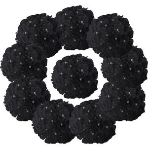 10PCS Silk Hydrangea Heads with Stems Artificial Flowers for Wedding Party Home Decor (Black)