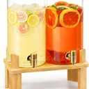 1.5 Gallon 2PCS Glass Drink Dispenser for Parties,Beverage Dispenser with Wooden Stand, Lemonade Dispenser,Juice Containers & Water Pitcher with Lid for Lemonade, Iced Tea and Party Drinks