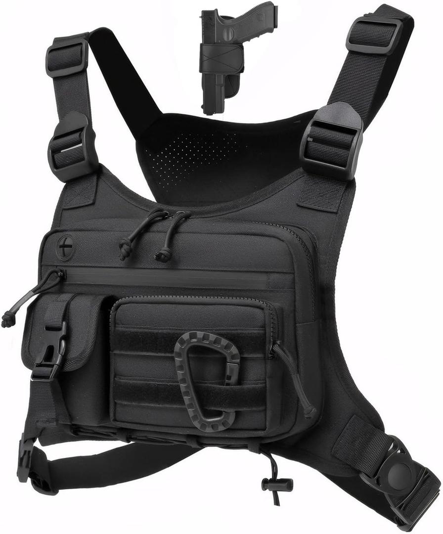 Muserise Outdoor Chest Bag For Men and Women, Tactical Vest For Running, Cycling, EDC Chest Pack Rig For Sports and Workouts (Black)
