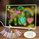 19 Highlighter, Led Note Board with Colors,13.8"X10",4 Modes & 7 Colors Lumiboard Led Drawing Board for Kids, Light Up Sign, Acrylic Dry Erase Board with Stand, Include Adapter, Hanging Chain, Spray Bottle