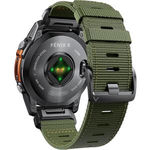 Compatible with Garmin Fenix 6 Watch Band for Fenix 8 47mm/8 Pro 47mm/Fenix 7/Fenix 6 Pro/5/5 plus, 22mm Quickfit Nylon Sport Watch Strap for Forerunner 945/965/935/Epix gen 2/Instinct, Green (Army Green Regular)
