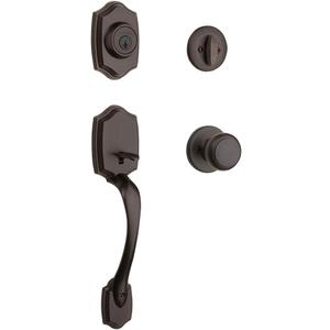 Kwikset Belleview Front Door Lock Handle and Deadbolt Set, Entry Handleset Exterior with Interior Door Knob, Venetian Bronze, Pick Resistant SmartKey Rekey Deadbolt Security, Brown