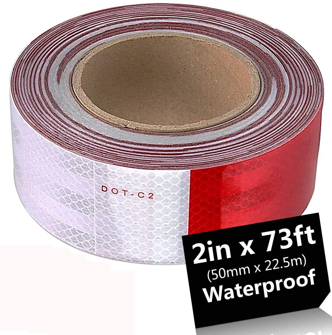 Acrux7 Reflective Safety Tape, 2 Inch x73ft DOT-C2 Retroreflective Sheeting Pattern Alternating White and Red Color Segments, Reflective Tape for Truck, Garage Door, Parking Lot, Driveway