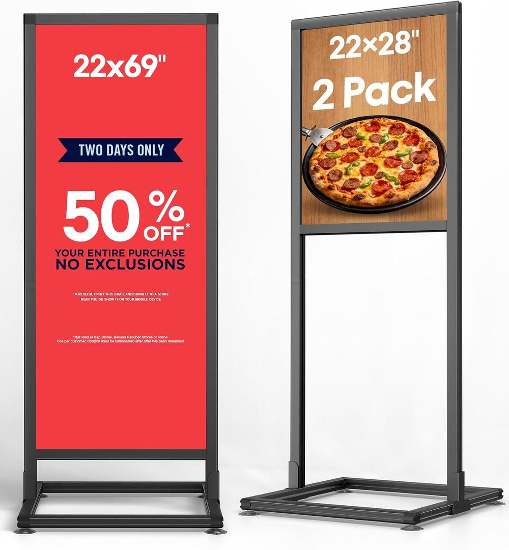 GUOHONG 2Pack Sign Holder Floor Stand, 2-In-1 Dual Size 2269 Inch & 2228 Inch All-Aluminum Alloy Poster Stand for Display Pedestal Sign Stand for Business, Office, Trade Show, Wedding (Frame Only)