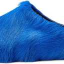 Real Fur Slides Mules for Women Round Toe Slip on Sandals Fuzzy Luxury Platform Clogs Slippers Comfortable Fashion Cute Shoes (6, Blue)