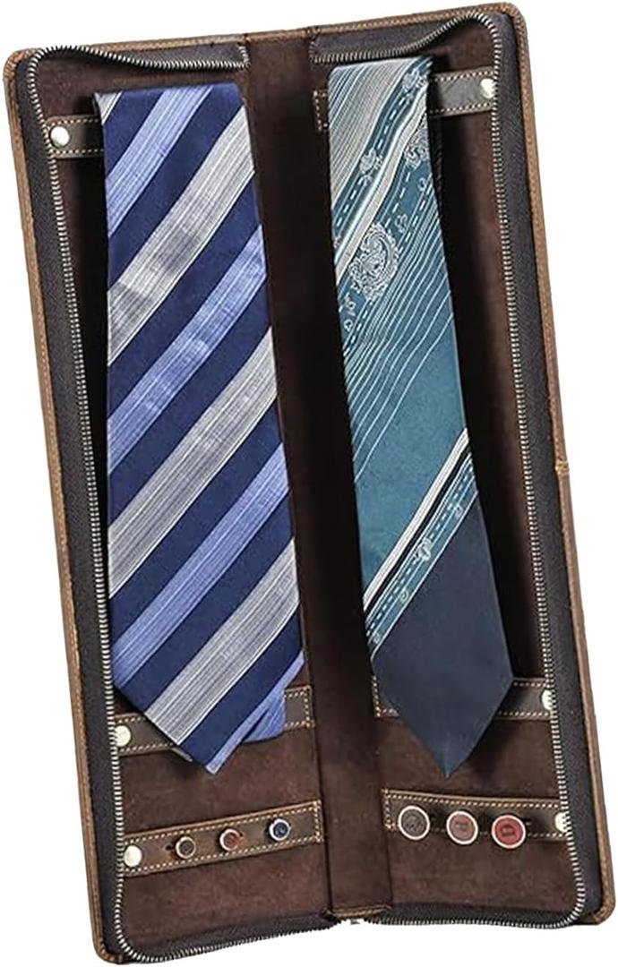 Travel Ties Case, Genuine Leather Portable Necktie Cufflinks Storage Box, Zipper Tie Holder Organizer for Mens Coffee Travel Ties Case, Genuine Leather Portable Necktie Cufflinks Storage Box, Zipper Tie Holder Organizer for Mens Coffee