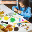 WZSTNBLA 577 Pcs Thanksgiving Turkey Beaded Craft Thanksgiving Wooden Keychain Kit Mixed DIY Thankful Turkey Beaded Key Chain Making Craft Make Your Own Key Chains for Thanksgiving Party Supply