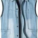 Herothorn Men's Casual Denim Vest, Sleeveless Jeans Jacket Relaxed Fit Button Down Lapel Waistcoat XL