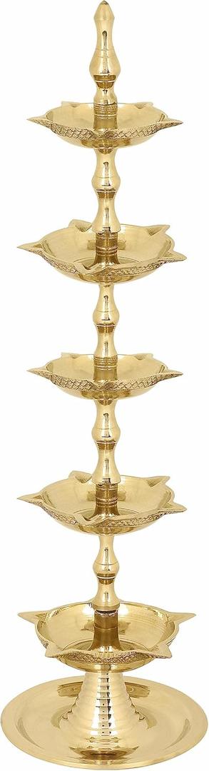SATVIK Standing Brass Kerala Samai Diwali Deepak for Puja Traditional Panchmahal Pooja Deepam Diya Oil Lamp Kutthu Vilakku Dia 5 in 1 Step Adjustable 13 inch Deepawali Indian Gift Item