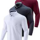 3 Pack: Dry Fit Long Sleeve Polo Shirts for Men, Athletic Collared Golf T-Shirts Performance Tops (XX-Large)