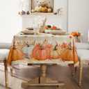 Softalker Fall Tablecloth Rectangle 60x84 Inch, Thanksgiving Autumn Harvest Pumpkin Buffalo Plaid Decoration Table Cloth, Stain Resistant Table Cover for Party/Dining/Holiday, Orange Checkered