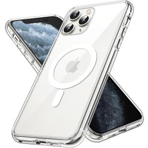 JETech Magnetic Case for iPhone 11 Pro 5.8-Inch Compatible with MagSafe Wireless Charging, Shockproof Phone Bumper Cover, Anti-Scratch Clear Back (Clear)